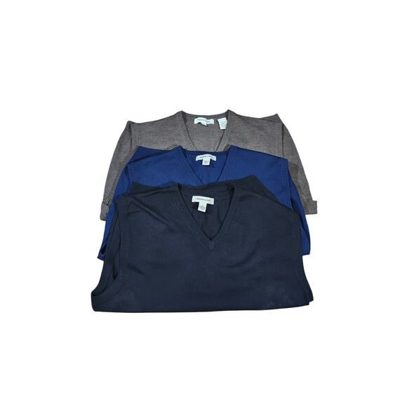 3 Pronto Uomo 100%  Merino Wool Men's Sweaters Vest L V-Neck Pull-Over  Preppy - Picture 1 of 16